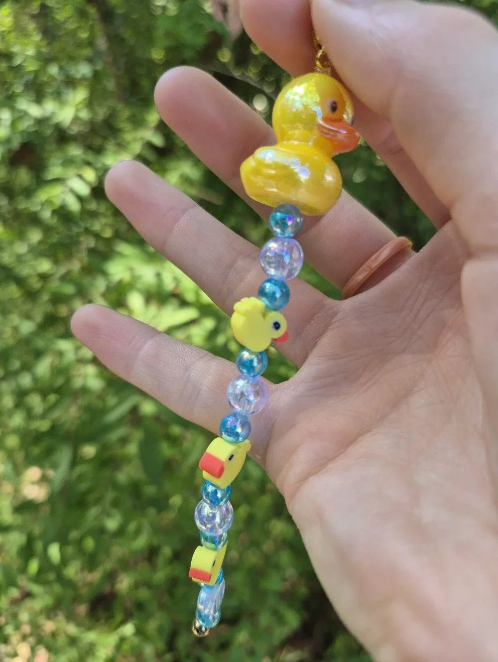 Handcrafted Blue Bubble Duck Keychain Charm